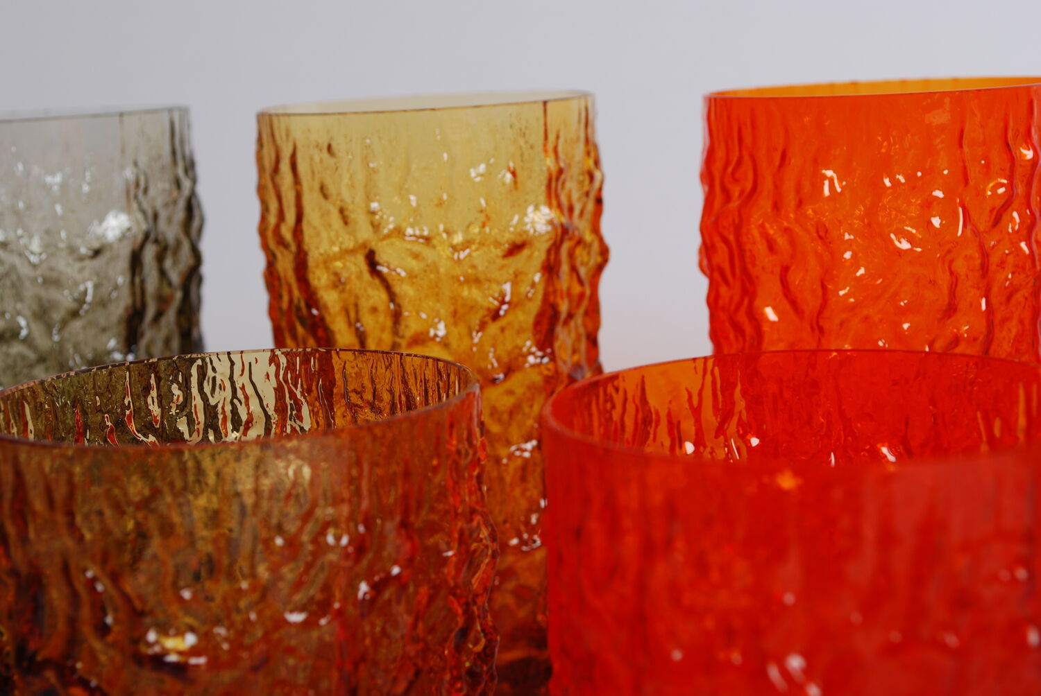 Set colored glass 'textured bark' by Geoffrey Baxter 60's