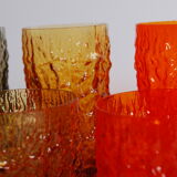Set verre coloré 'textured bark' par Geoffrey Baxter 60's