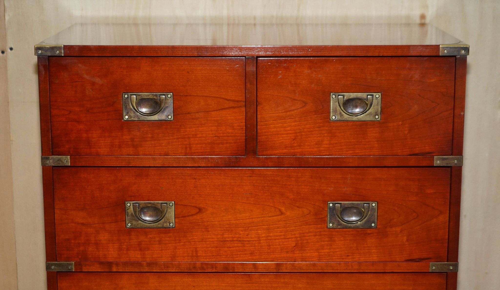 Vintage Military Campaign style chest of drawers in golden oak