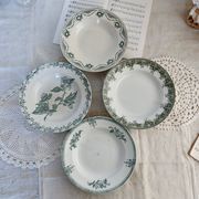 4 mismatched old green ironstone deep plates