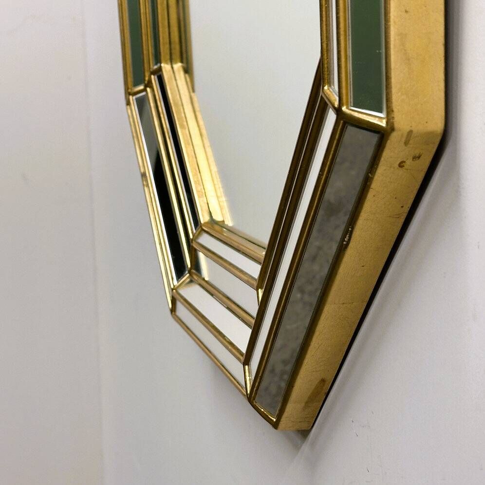 Large octagonal Deknudt wall mirror in layered mirrored glass and gold accents
