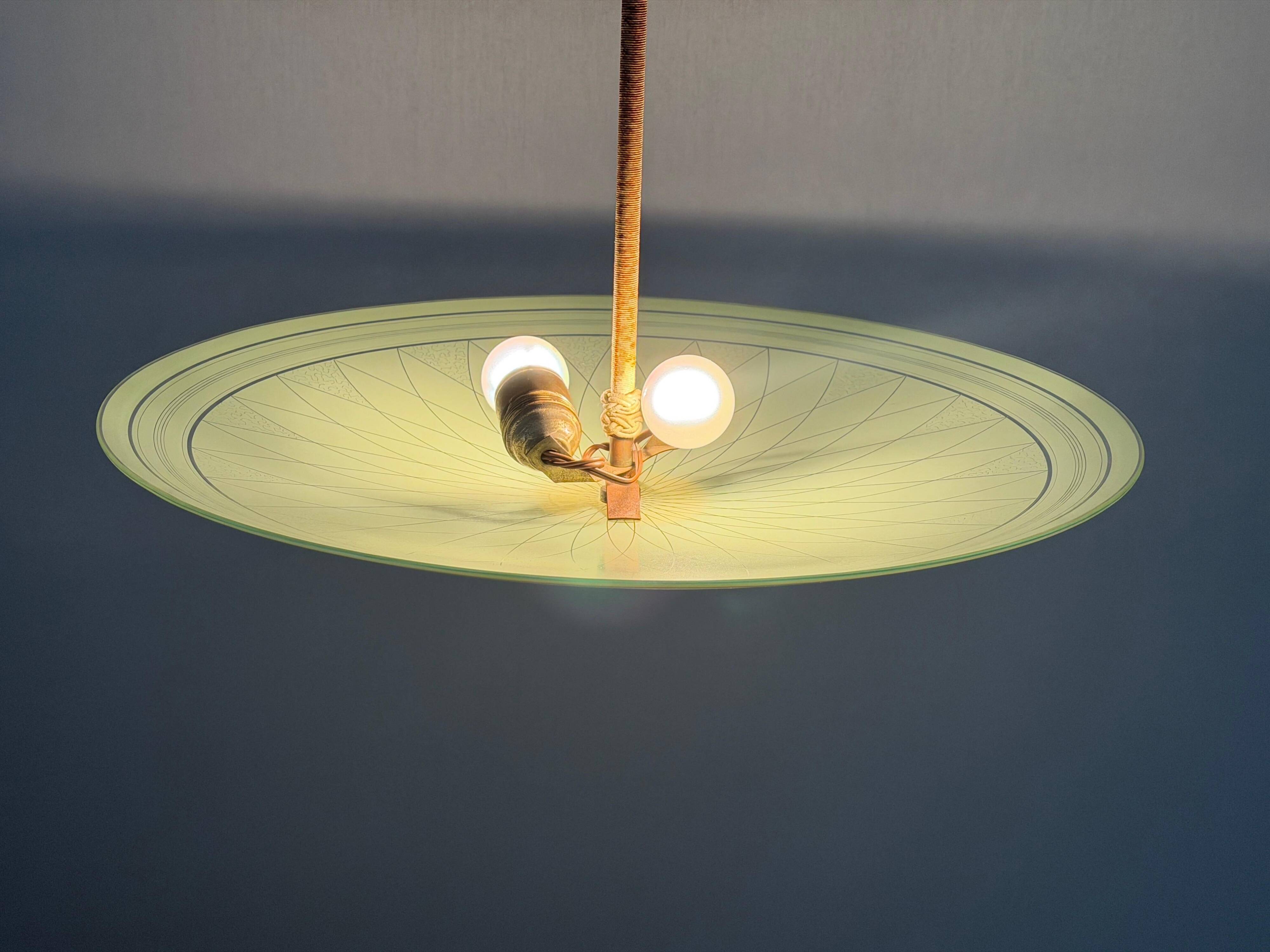 Art Deco ceiling light in green glass, 1940s, Germany