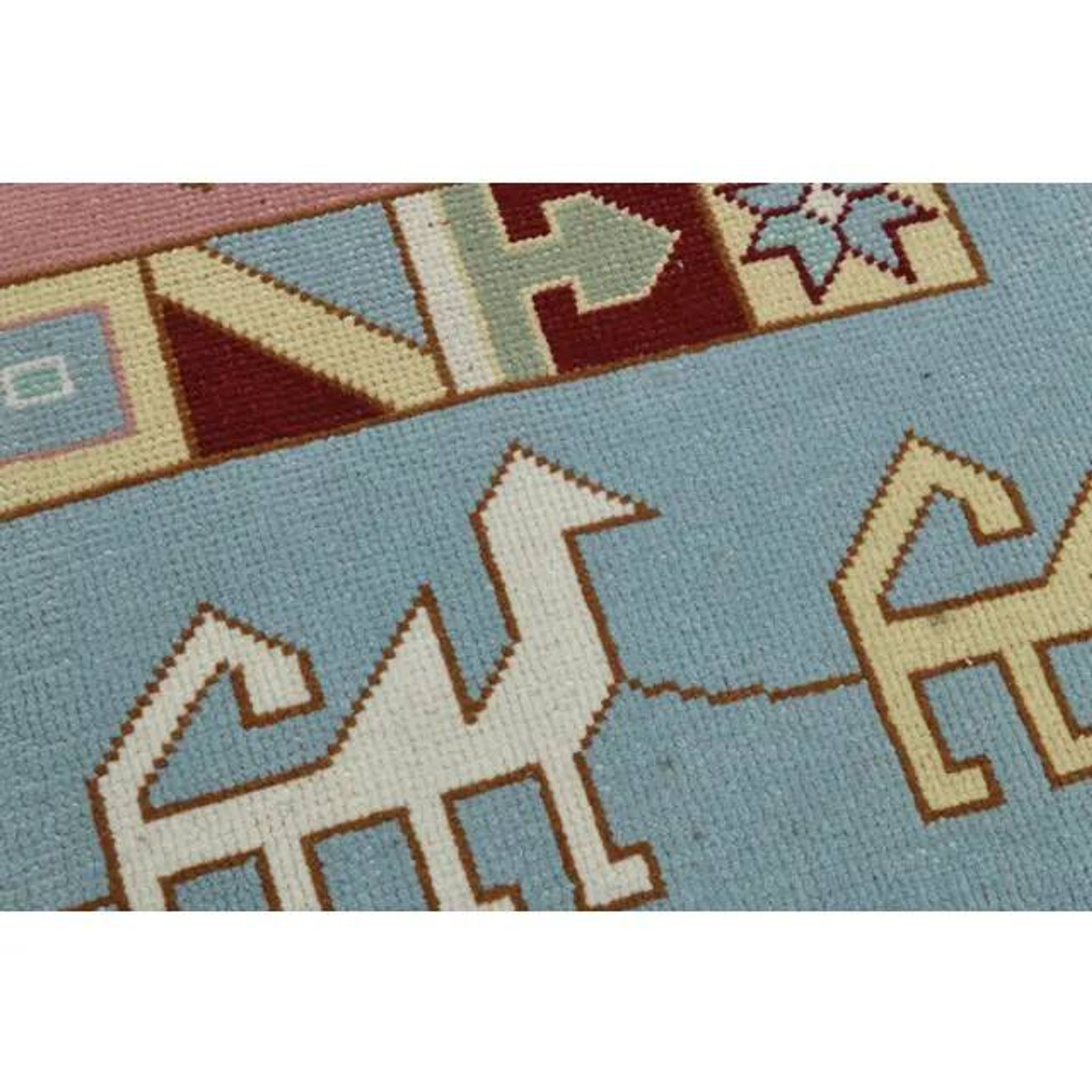 1970s Vintage Turkish Handmade Wool & Cotton Blue Area Rug 116x178