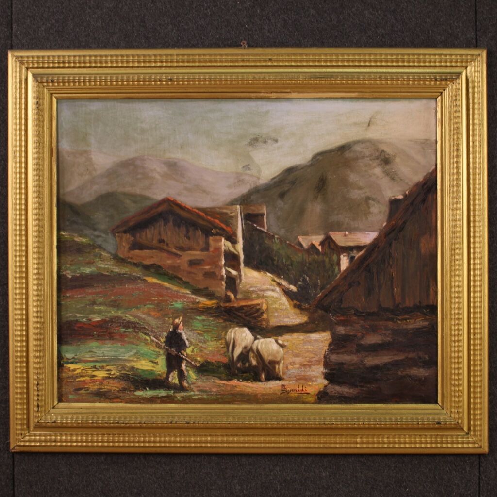 Bucolic landscape painting signed 50's