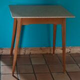 Vintage bistro table with compass legs, formica, beech, 50 x 70.