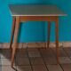 Vintage bistro table with compass legs, formica, beech, 50 x 70.