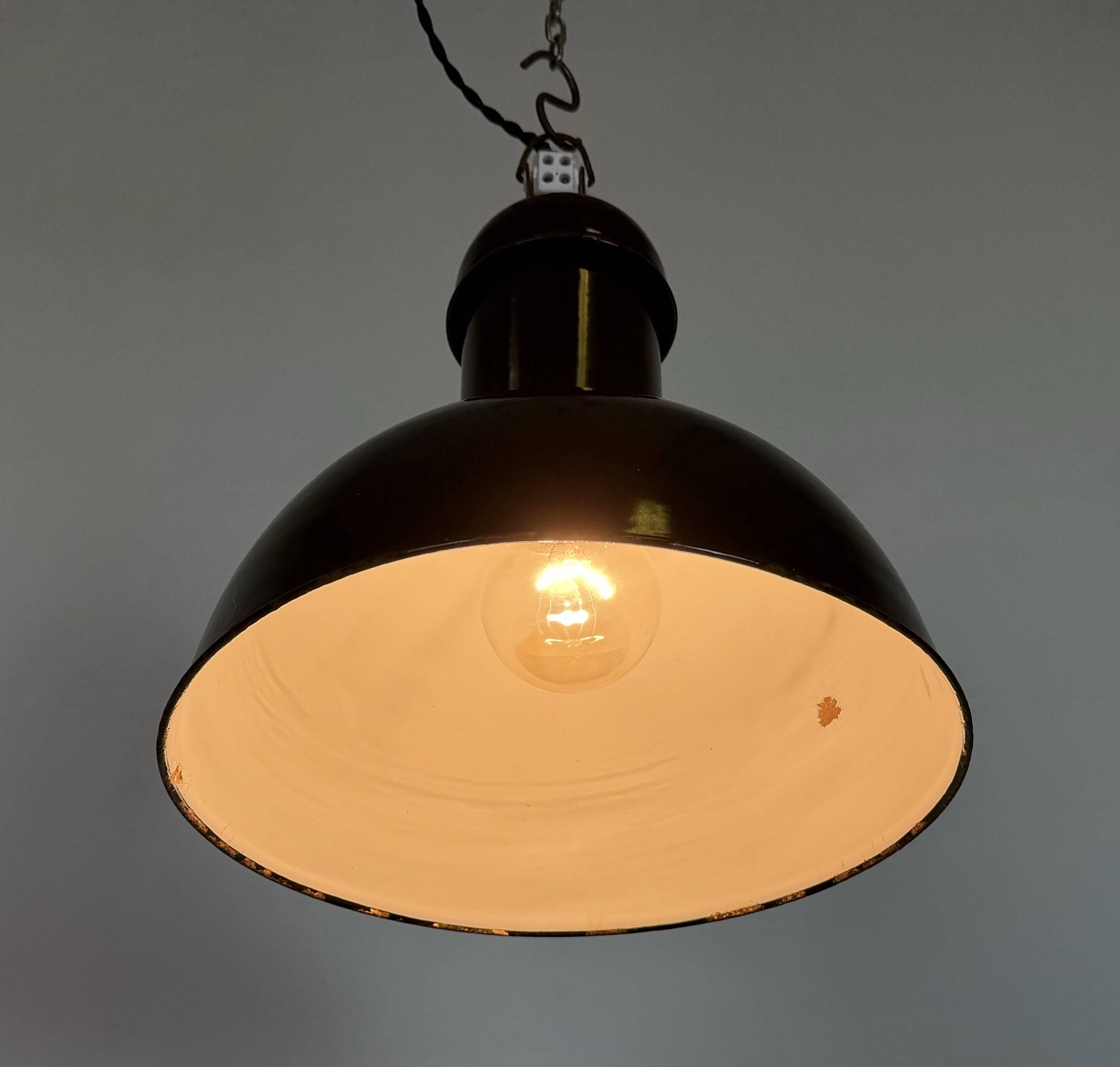 Black Enamel Industrial Pendant Lamp from AEG, 1930s