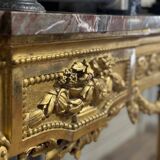 Louis XVI Console in Gilded Wood, Grey Ardennes Marble, 18th Century