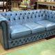 English Chesterfield 3-seater sofa in blue leather from the 1980s