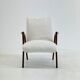 Italian mid-century lounge chair in cherry wood with white bouclé