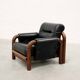 Brazilian Modernist Armchair in Black Leather and Solid Wood, 1970s