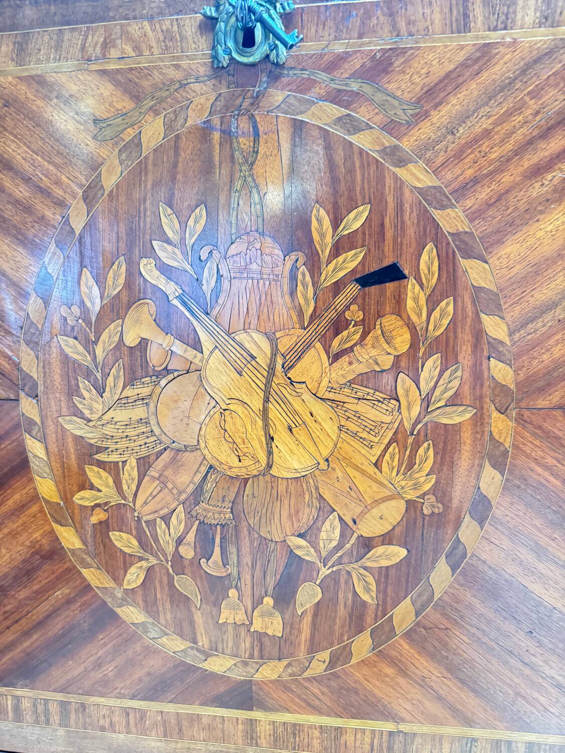 Bayer françois secretary with guillotine in louis x period marquetry