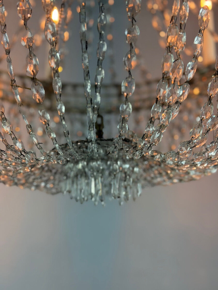 Beaded bag chandelier, six lights, circa 1800