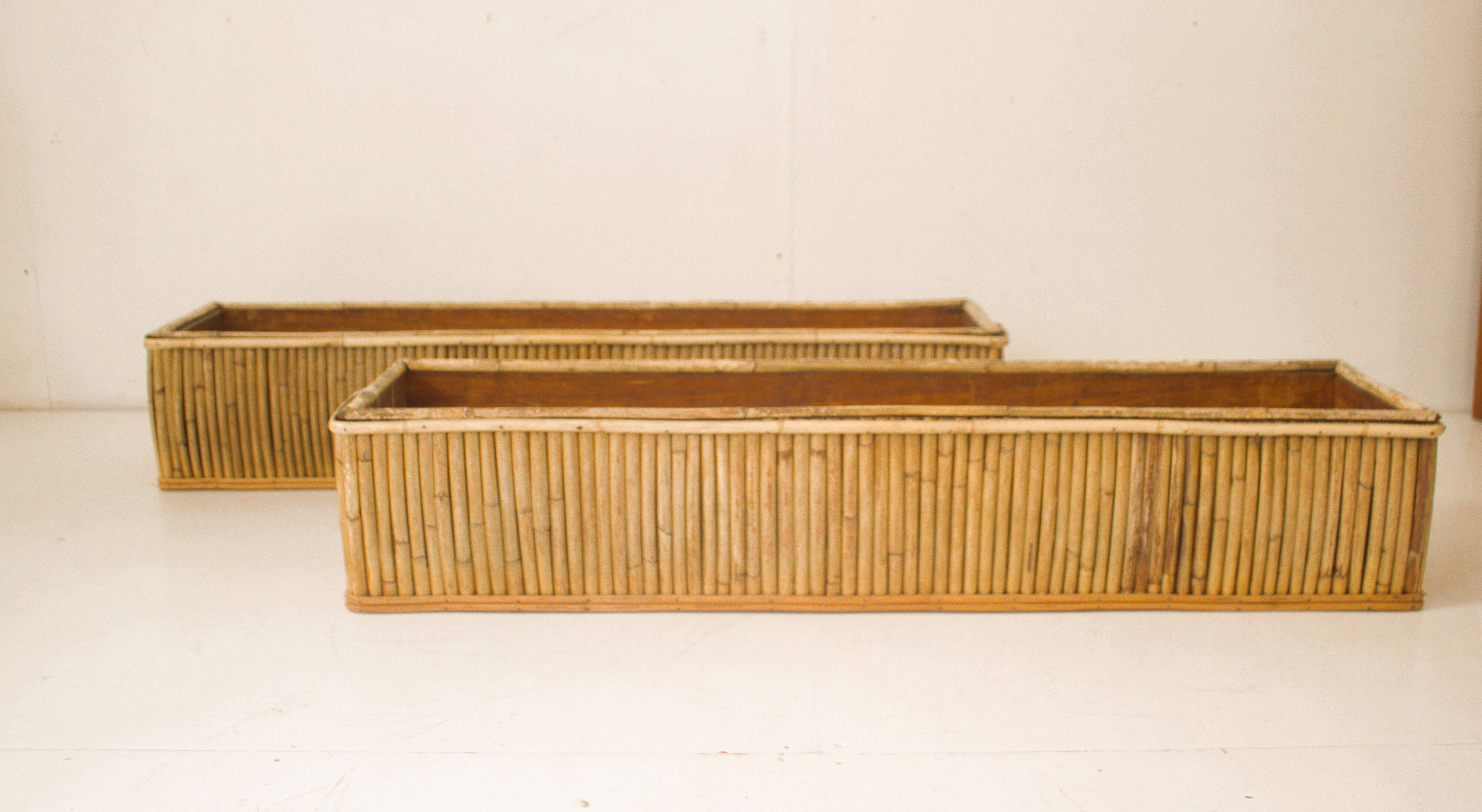 Pair of large vintage bamboo planters