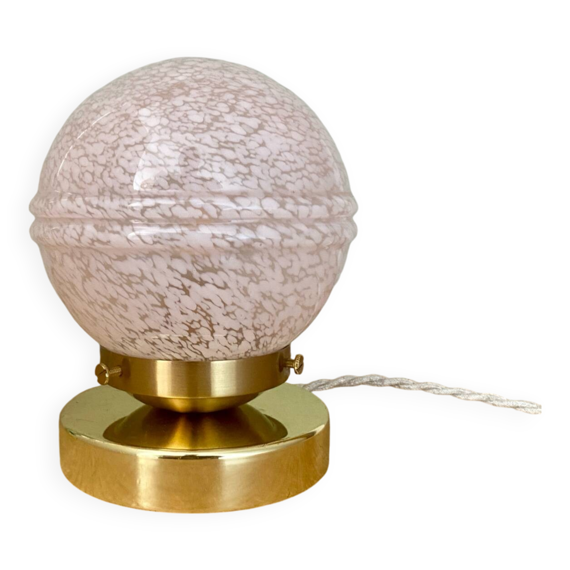Vintage globe table lamp in pink Clichy glass