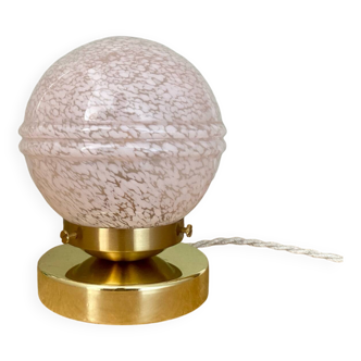 Vintage globe table lamp in pink Clichy glass