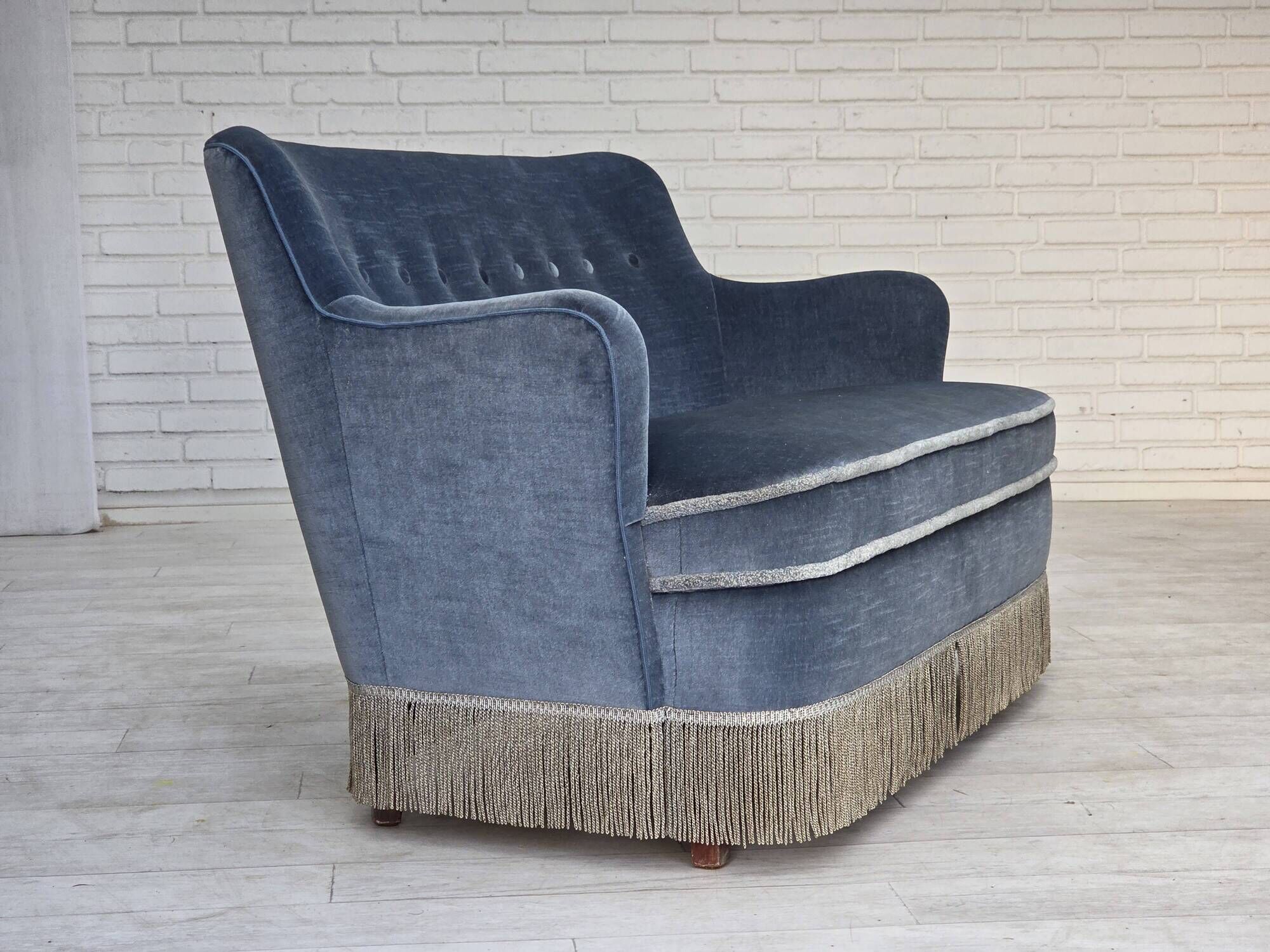 1970s, Danish 2-seater sofa, furniture velour, beech wood.