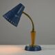 Blue Metal, Brass & Teak Table or Desk Lamp by Ringus, Sweden, 1950s