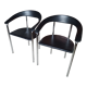 Pair of black and chrome leather Italian armchairs