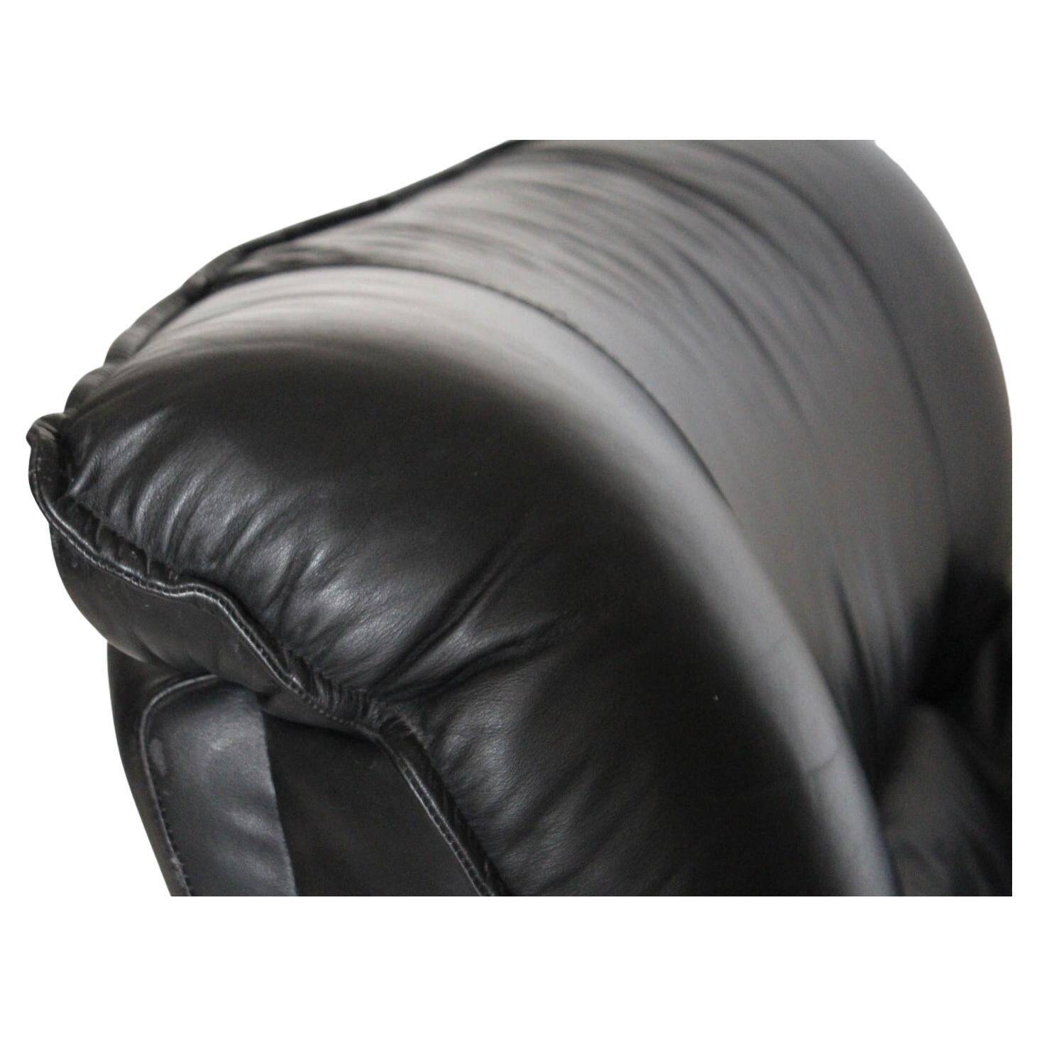 Post modern black leather armchair, Italy 1980 's