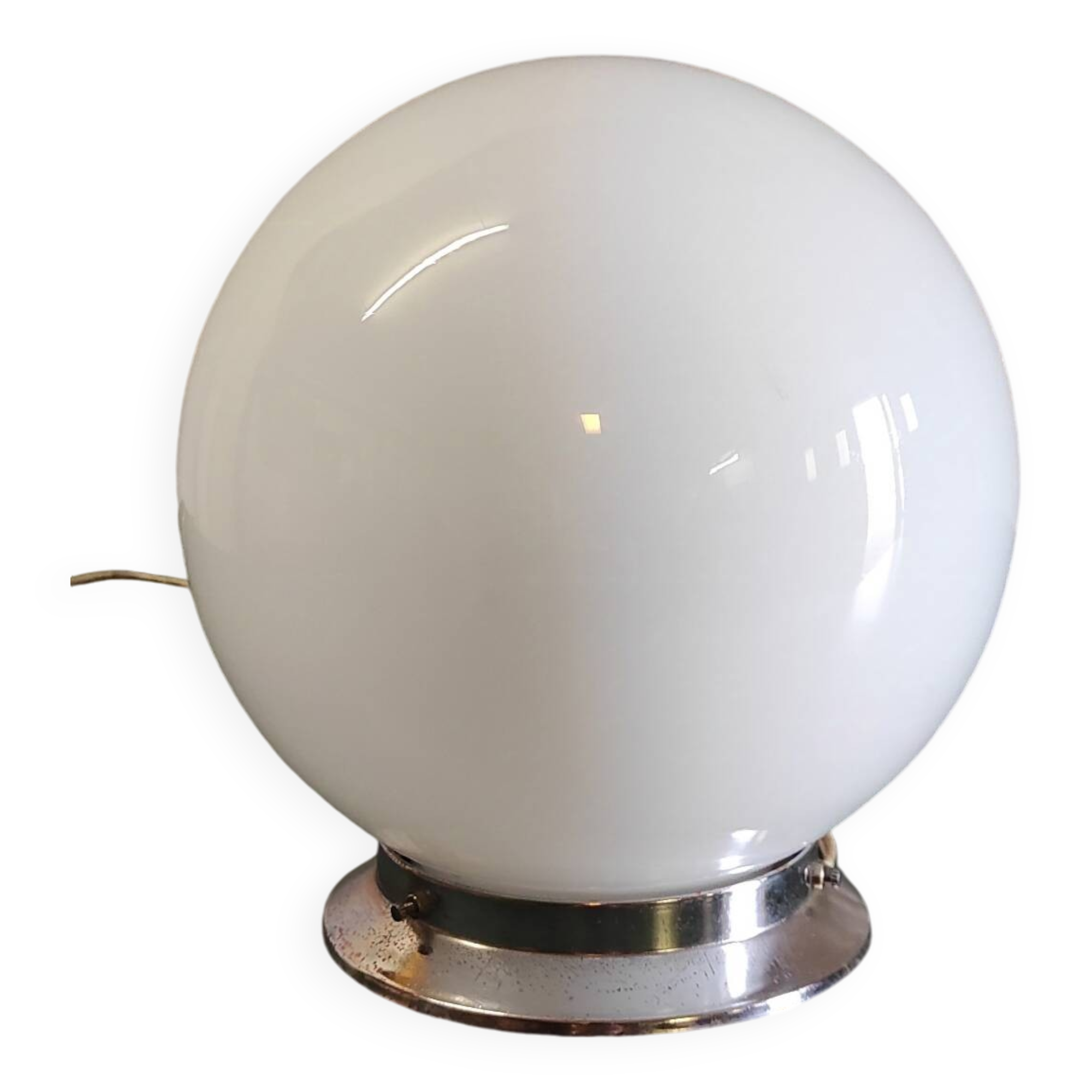 Opaline globe and chrome metal ceiling light - 50s/60s
