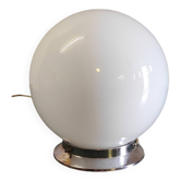 Plafonnier globe opaline et métal chromé - années 50/60