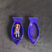 Cobalt blue ceramic plates in the shape of fish (tapas, anchovies, etc.)