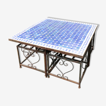 Table basse mosaïque bleu et blanc