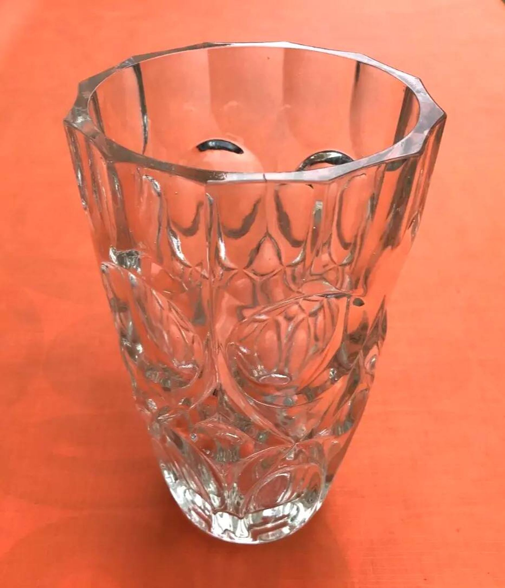 Art Deco Style Faceted Vase Clear Glass Geometric Decor