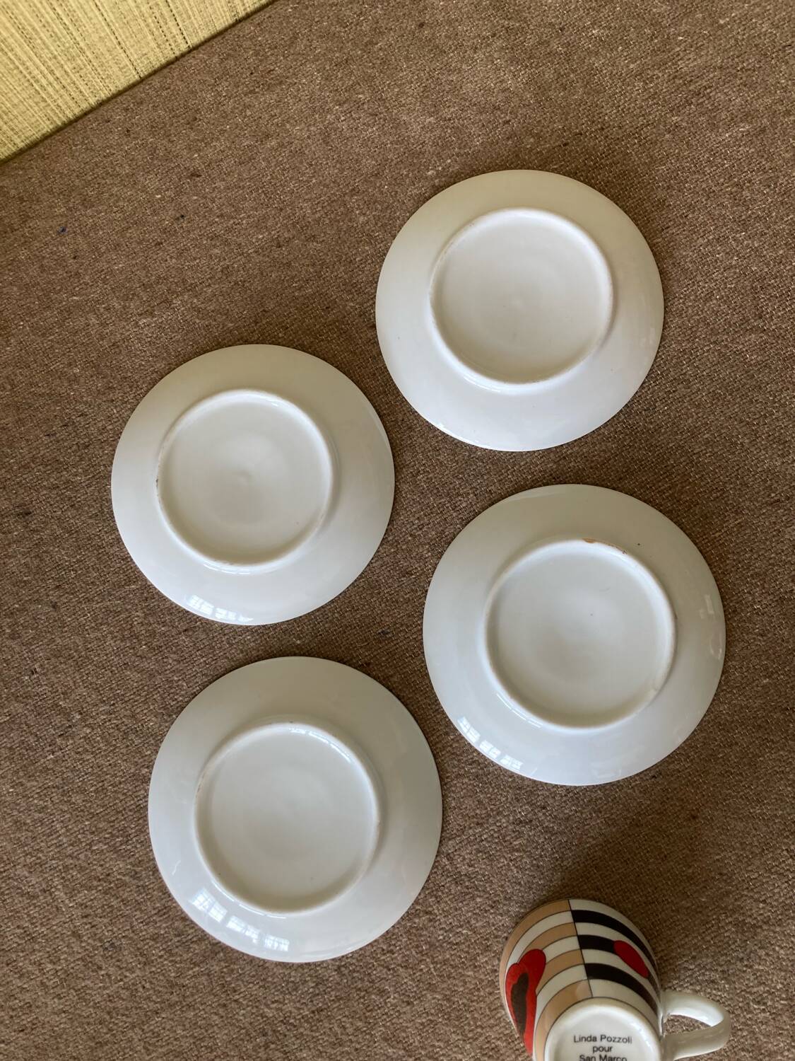 4 cups and saucers, San Marco coffee, Linda Pozzoli decor