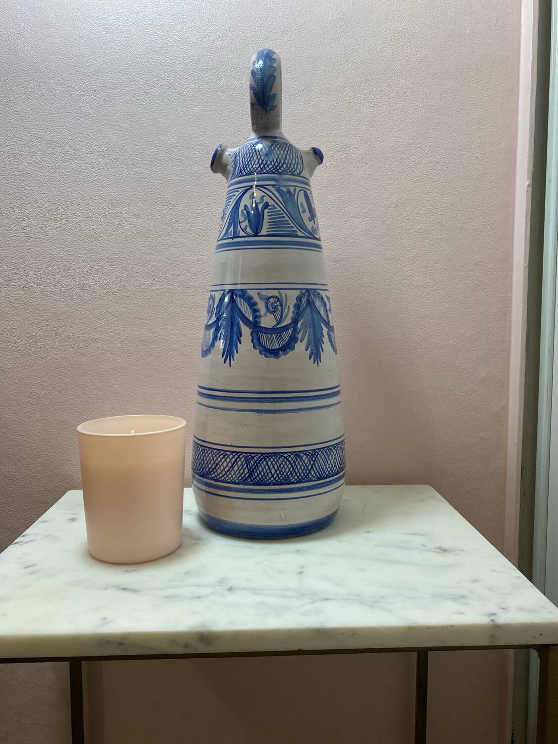 Vintage Spanish Hand Painted Glazed Ceramic Vase / Water Jug