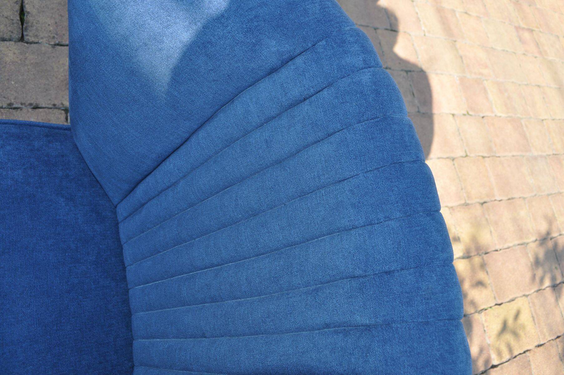 Paire de chaises cocktail bleues en tissu et bois, années 1950 Mid-Century