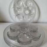 Set of 4 vintage hobnail pressed glass oyster plates