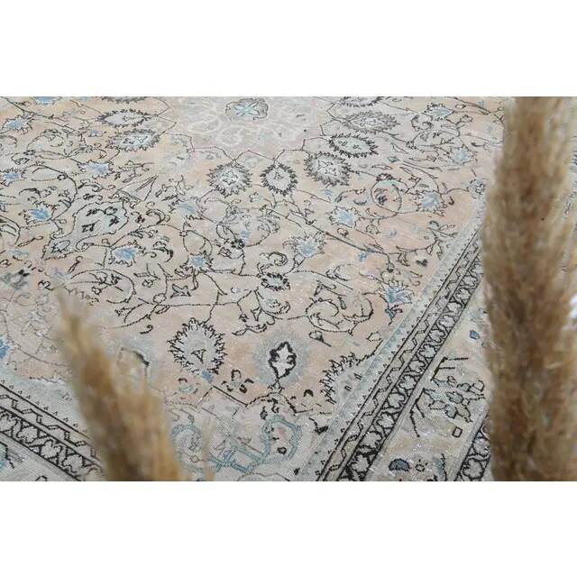 1970s Vintage Persian Handmade Wool Cotton Light Brown Area Rug 276x356