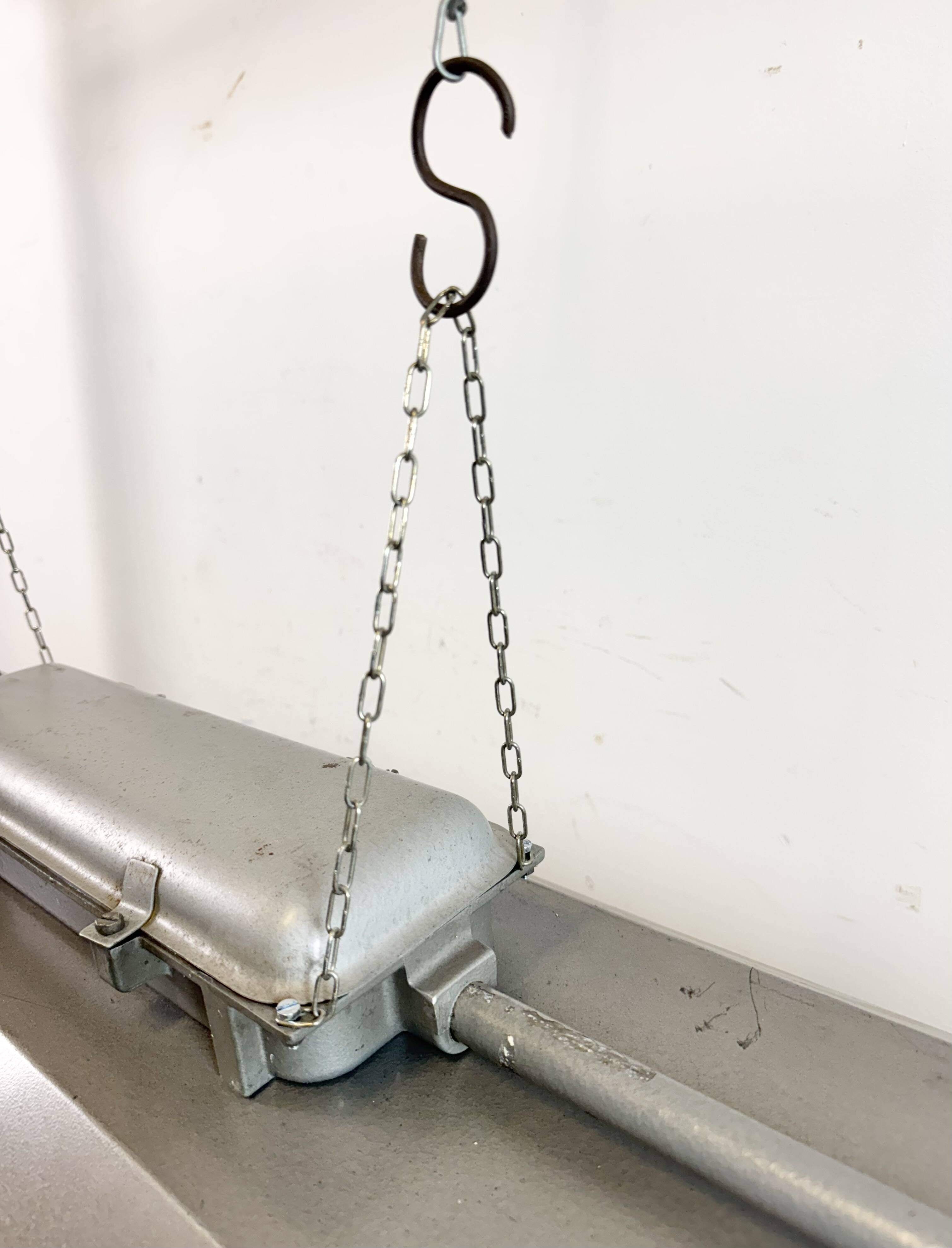 Grey Industrial Hanging Tube Light from Polam Gdansk, 1970s