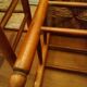 Pair of beech stools with straw seats
