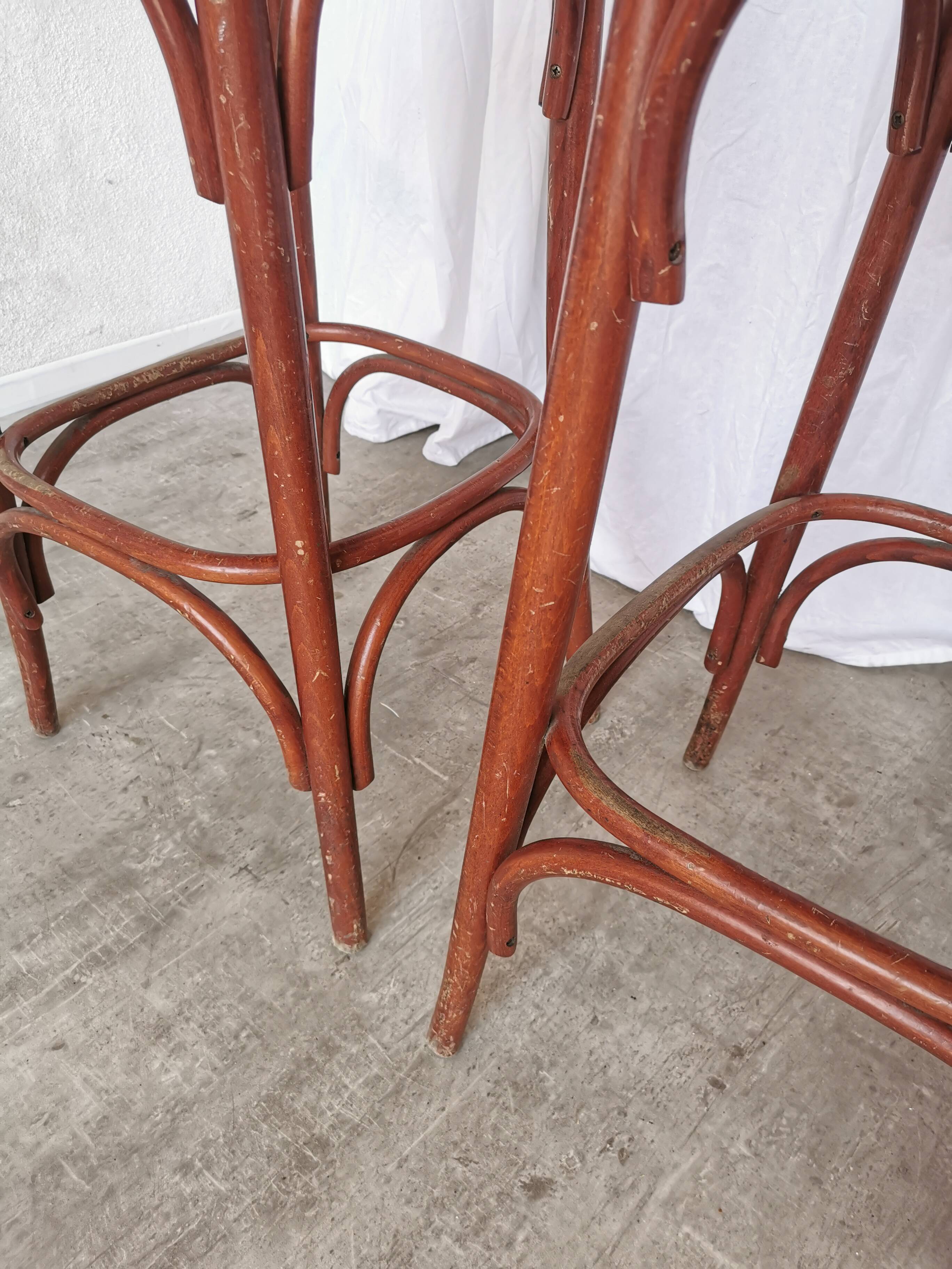 Set of 2 Vintage Bar Chairs: Red Leather Seat, High Pub Stools