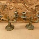 Ancienne Paire De Bougeoirs Double en Laiton Vintage