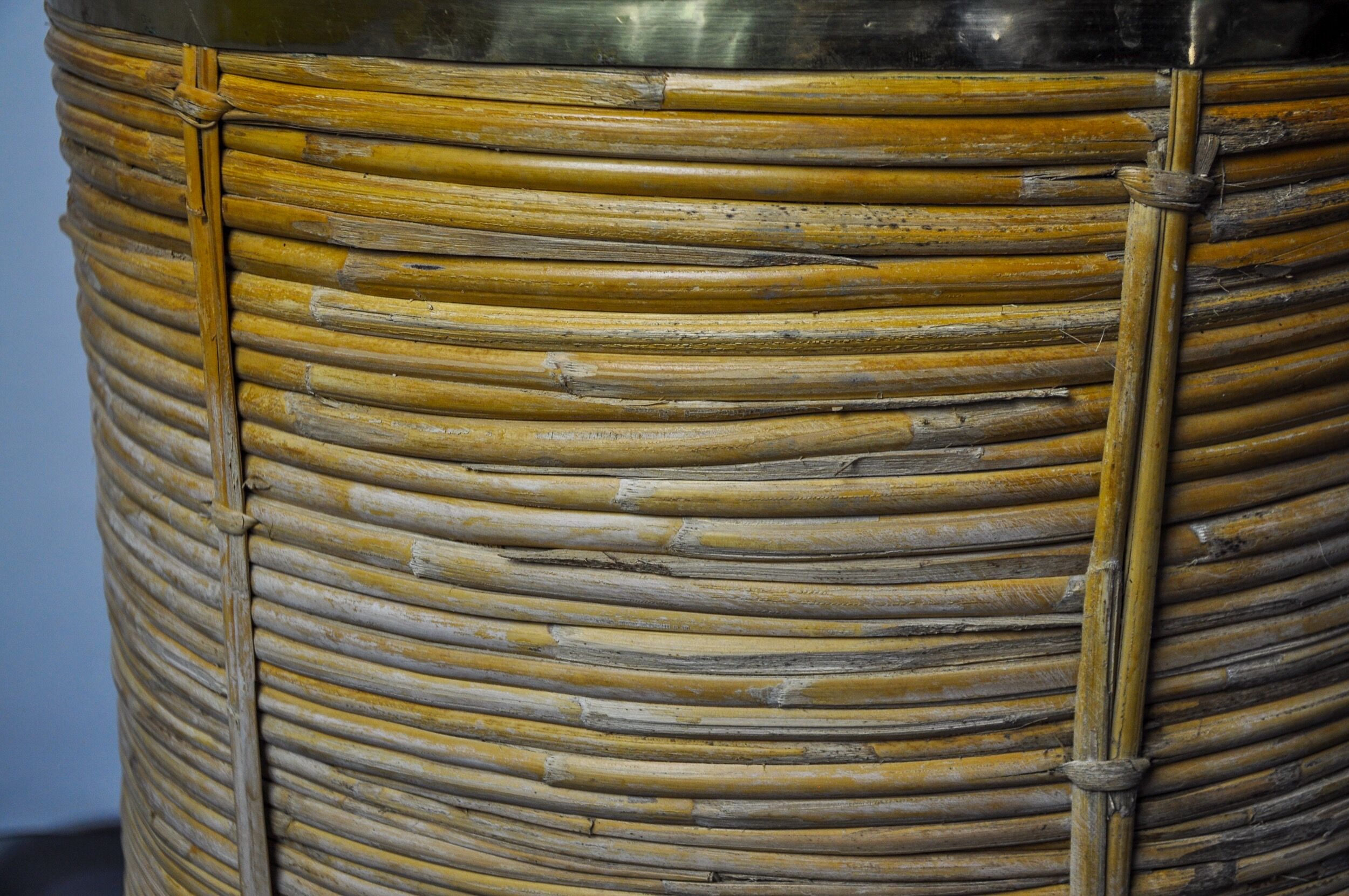 Basket xl in rattan and brass, italy, 1970, 41cm diam