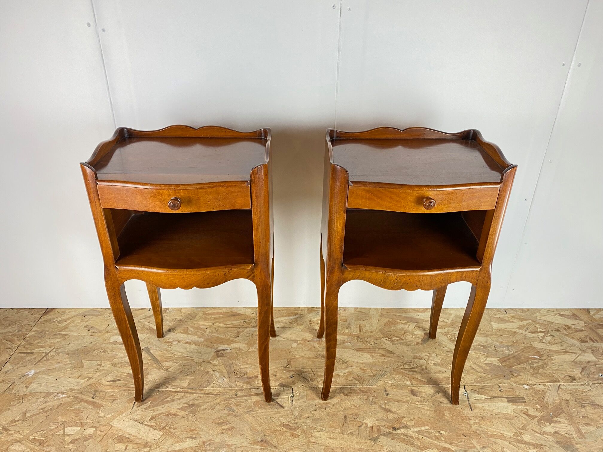 Pair of cherry wood bedside tables with 1 drawer Louis XV style