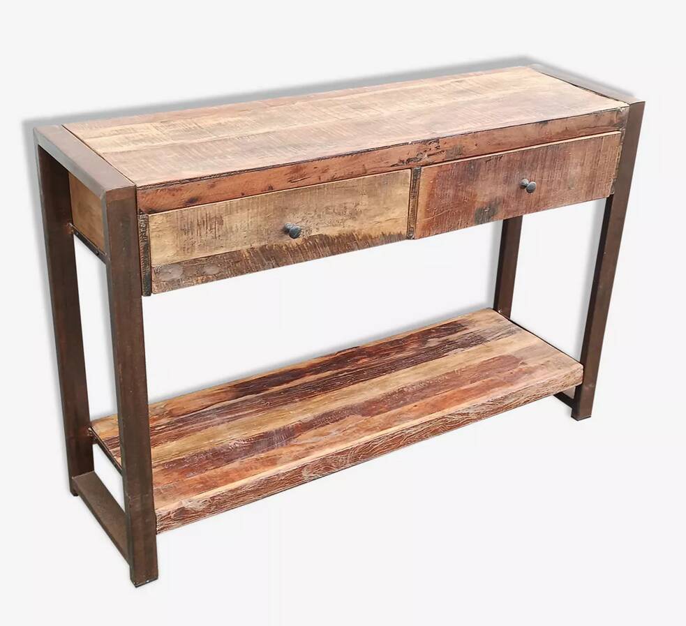 Console 2 drawers in old wood