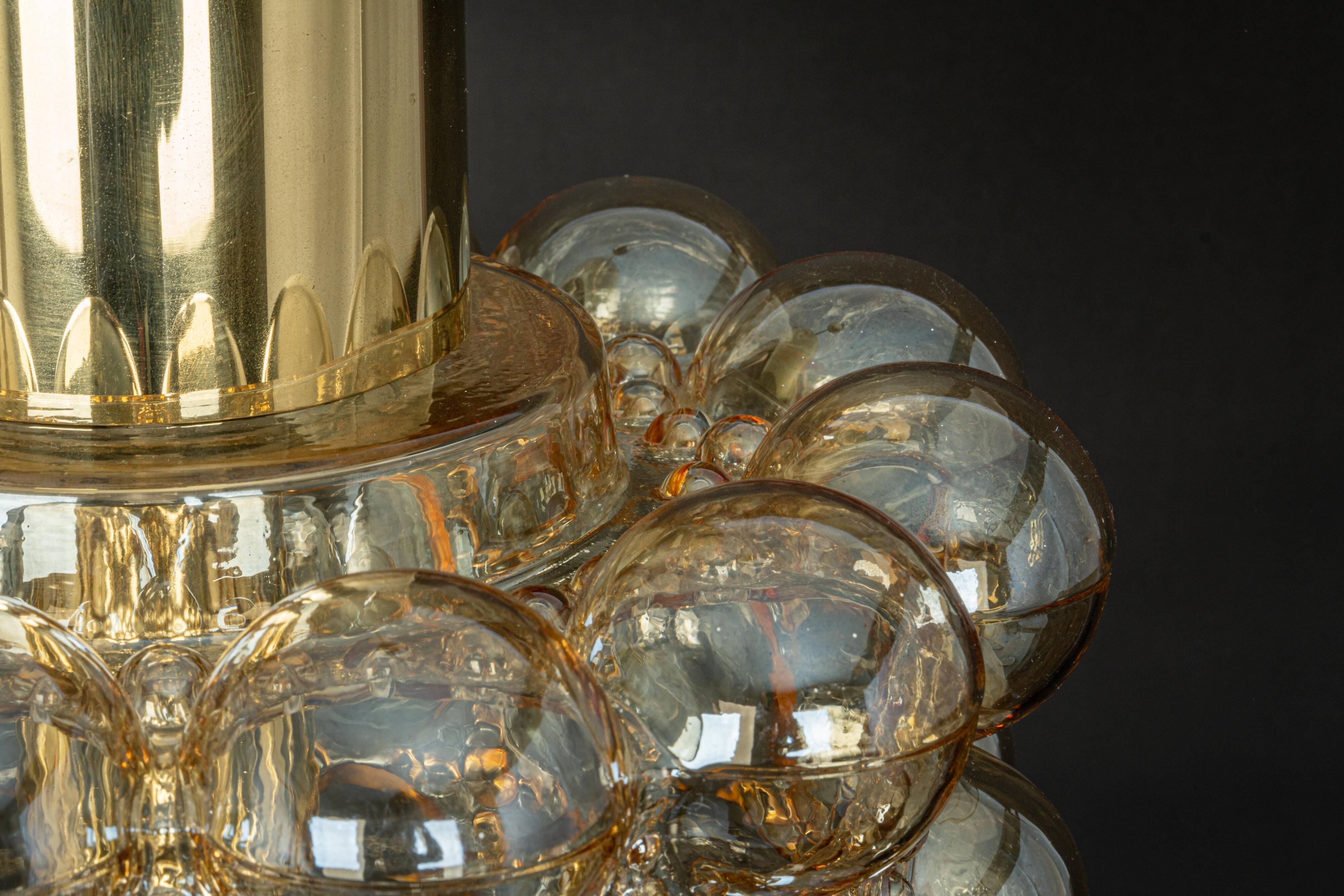 Large amber bubble glass pendant by Helena Tynell for Limburg, Germany, 1970s.