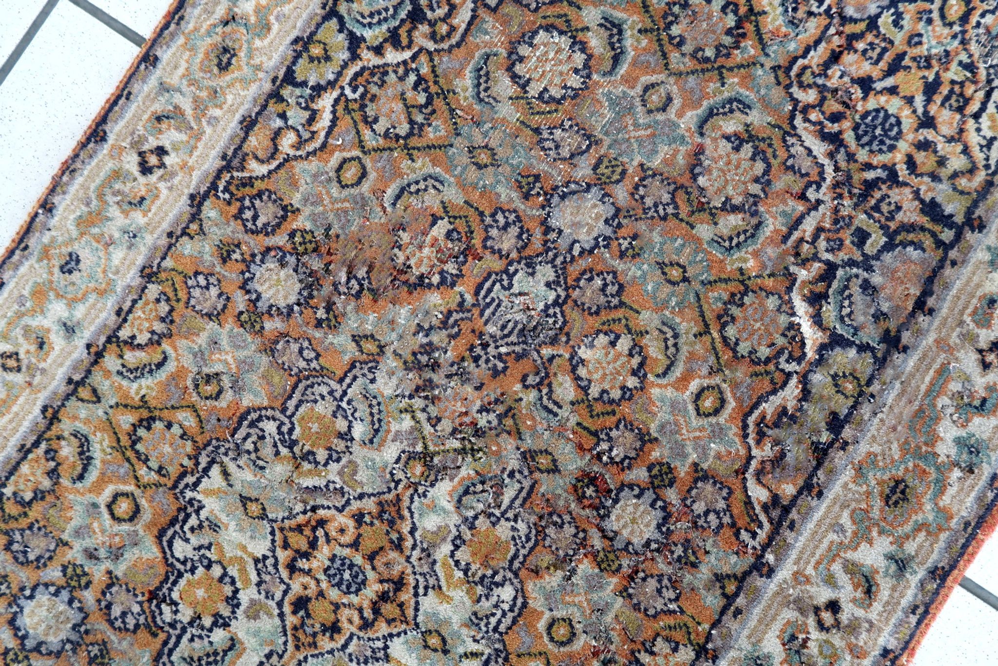 Vintage indian carpet tabriiz handmade 60cm x 177cm 1970s