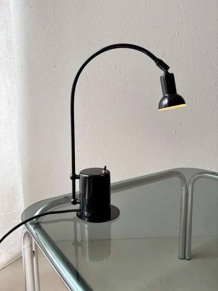 Minimalist Memphis design arc table lamp from the 80s.