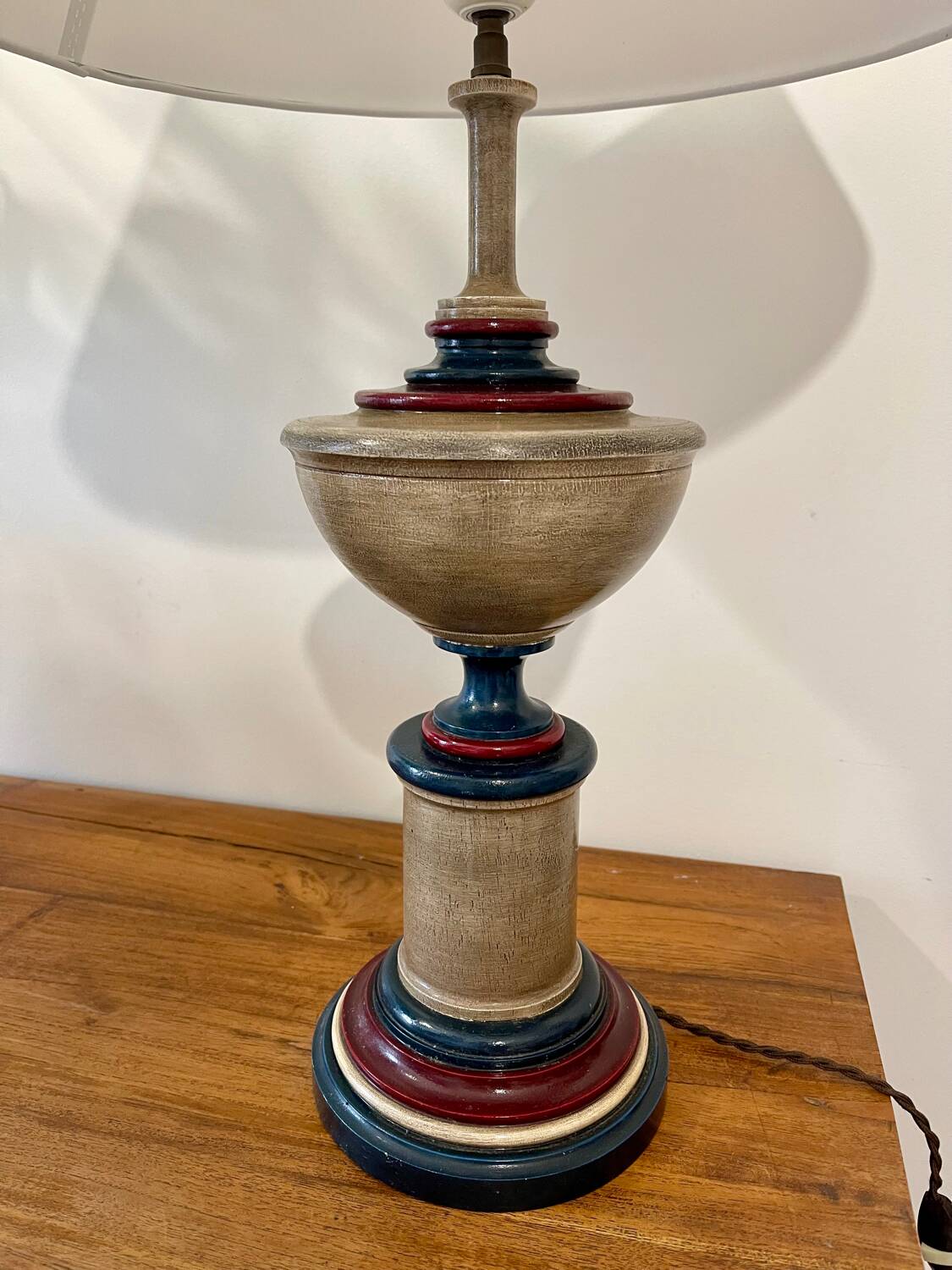 Large turned wooden lamp