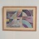 Pair of large Richard Hall geometric abstract mixed media lithographs with gold