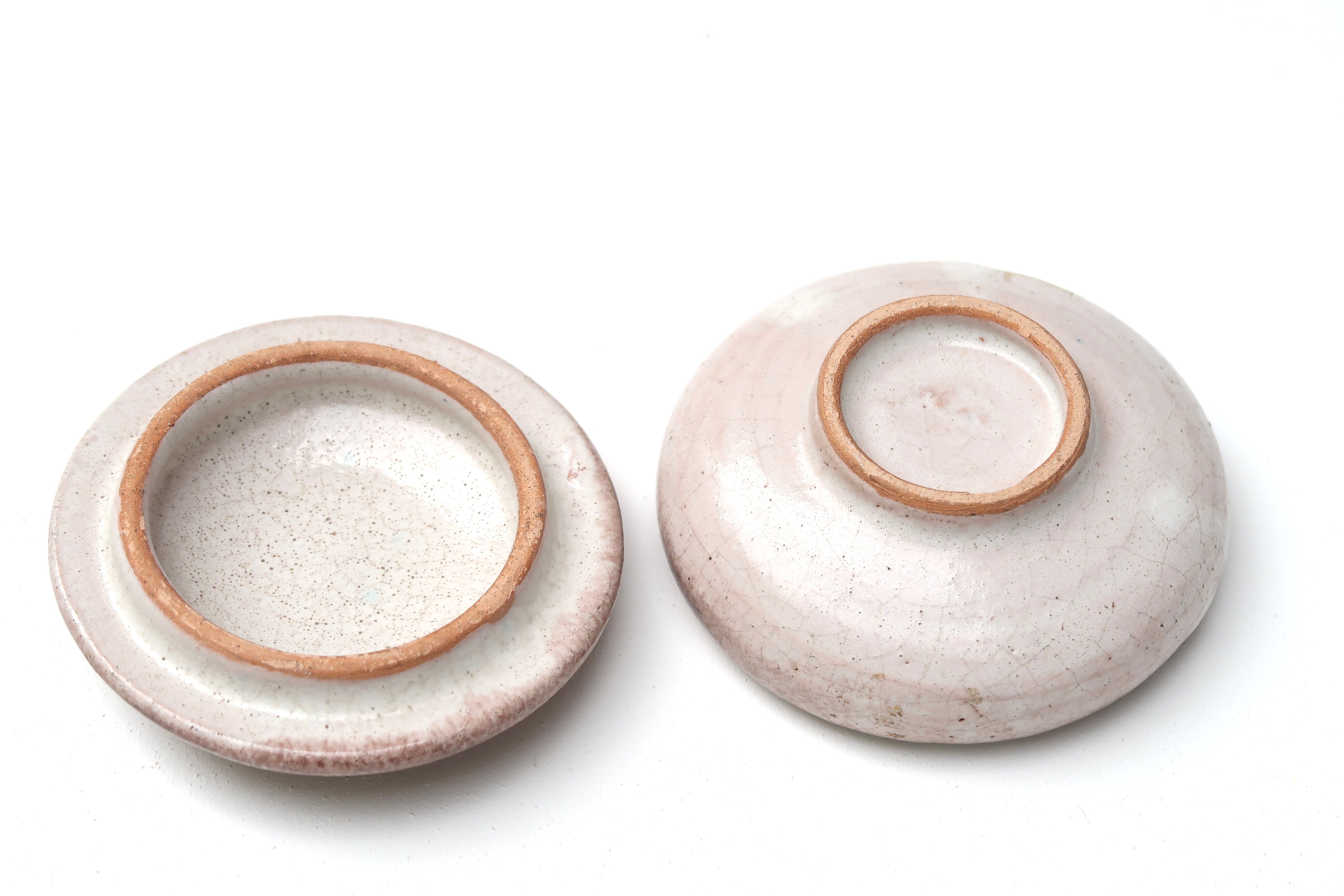 Set of 3 vases and ceramic box in mauve pink tones, 70s