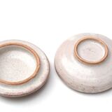Set of 3 vases and box in mauve pink tones ceramic, 1970s