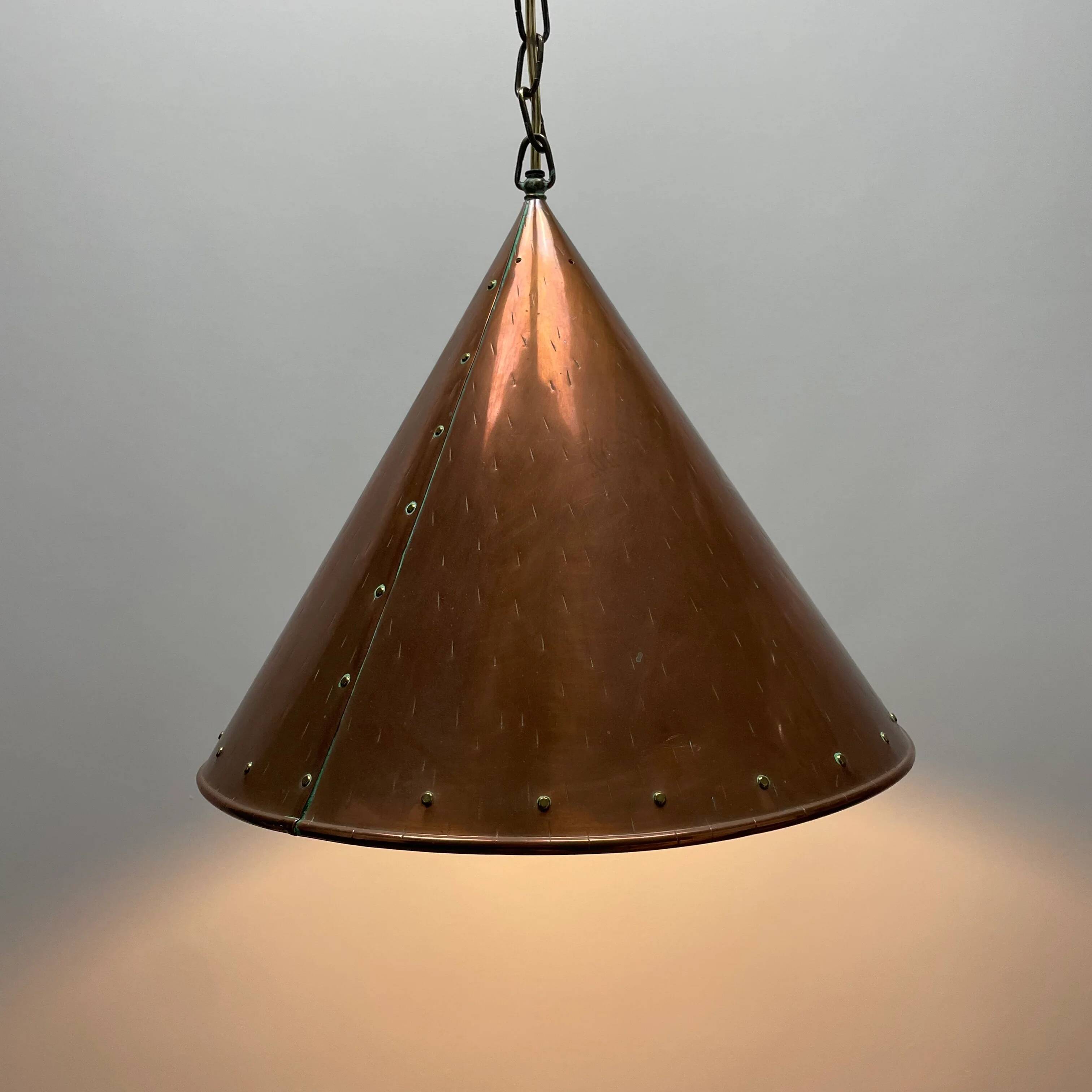 Conical suspended copper pendant by E.S Horn Aalestrup, Denmark 1950