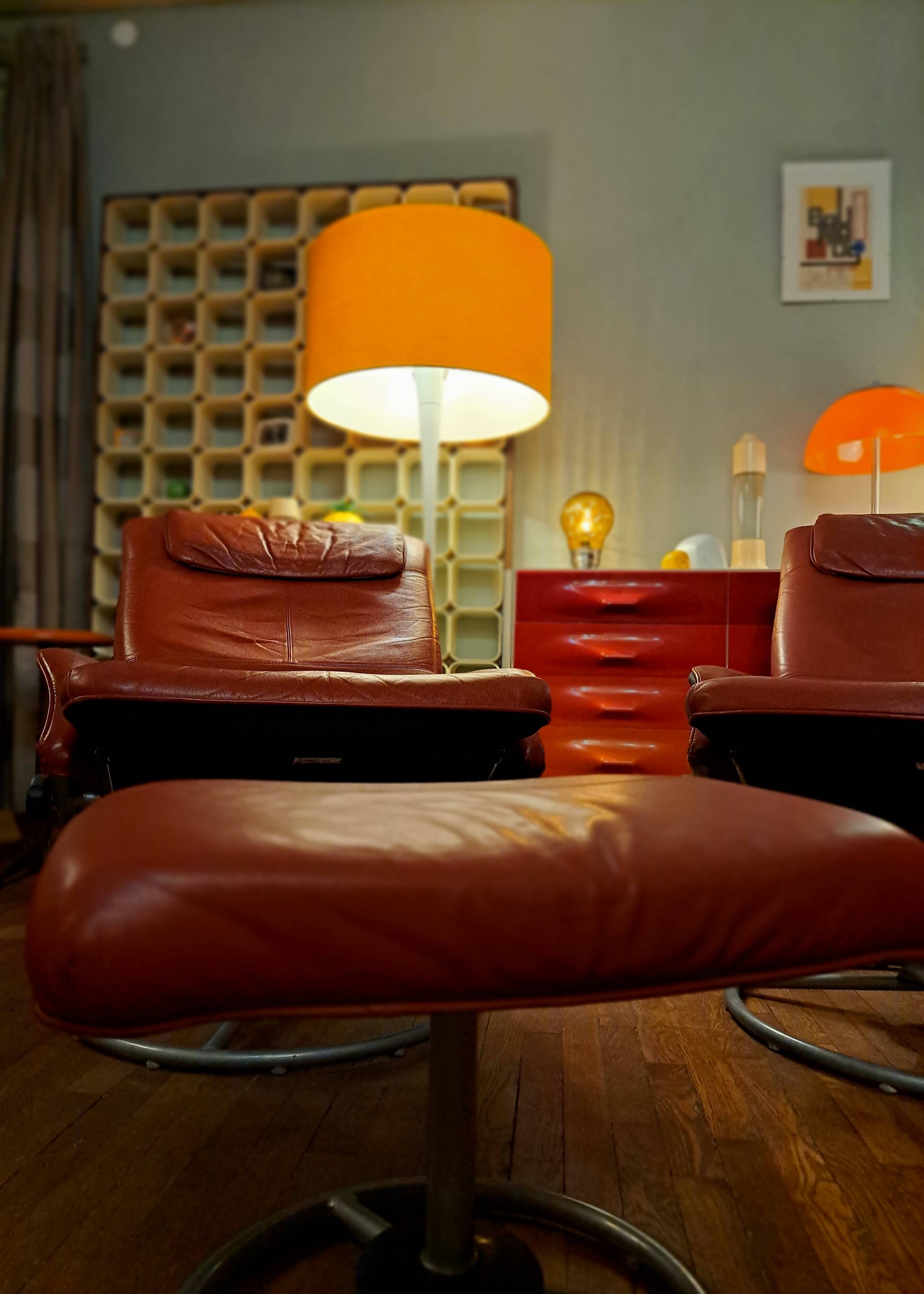 Pair of Lounge Chairs + Malung Leather Ottoman from the 90's